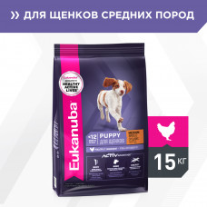 Eukanuba Puppy Medium Breed <12 months Корм сухой для щенков средних пород в возрасте до 12 месяцев, 15 кг